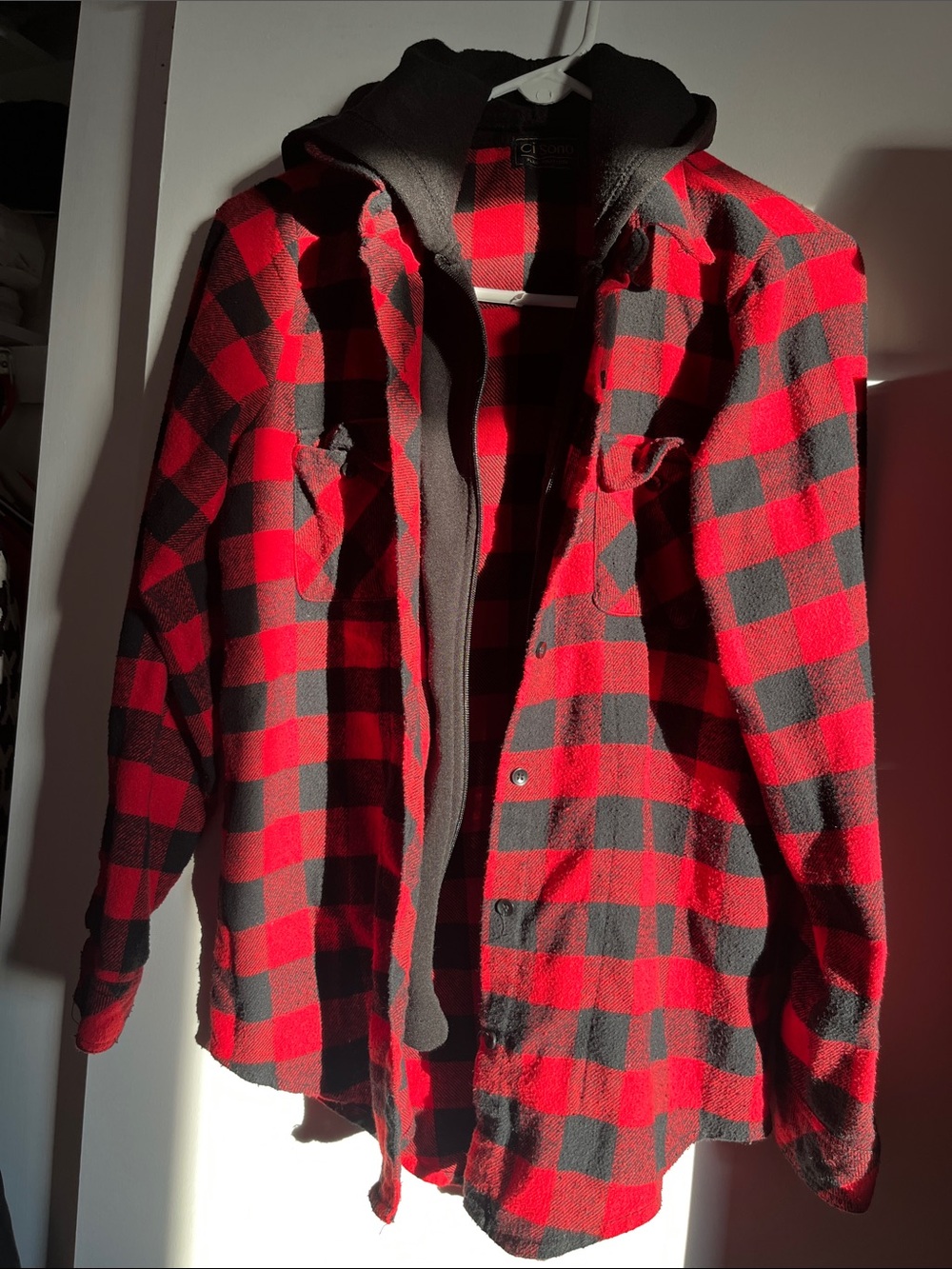Ci Sono Red and Black Plaid Hooded Flannel Jacket